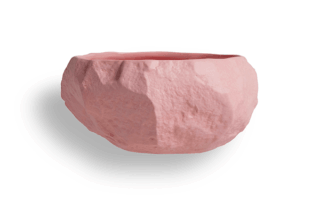 Flat front photo of the Max Lamb Crockery Pink Bowl, chipped to the artists desire