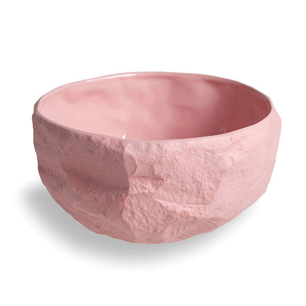 Large deep bowl in Crockery Pink by 1882 Ltd. with Max Lamb, hand carved by Max himself