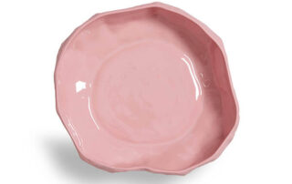 Each edge, it's own curve, Crockery Pink Flat Bowl is hand crafted by 1882 Ltd. with Max Lamb