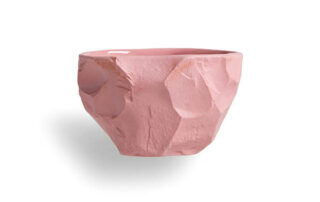 Small Bowl_Crockery Pink_1882 Ltd. with Max Lamb_cut out02 Chipped and carves, the Crockery collection is crafted with the tools of a stone mason and then hand poured with pink stained earthenware slip