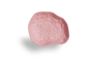 Small Platter_Crockery Pink_1882 Ltd. with Max Lamb_cut out03 Pink Crockery Small Platter by 1882 Ltd. with Max Lamb is a unique product, hand carved with the tools of a stone mason, the piece is then hand cast in pink slip with a mould made of the model