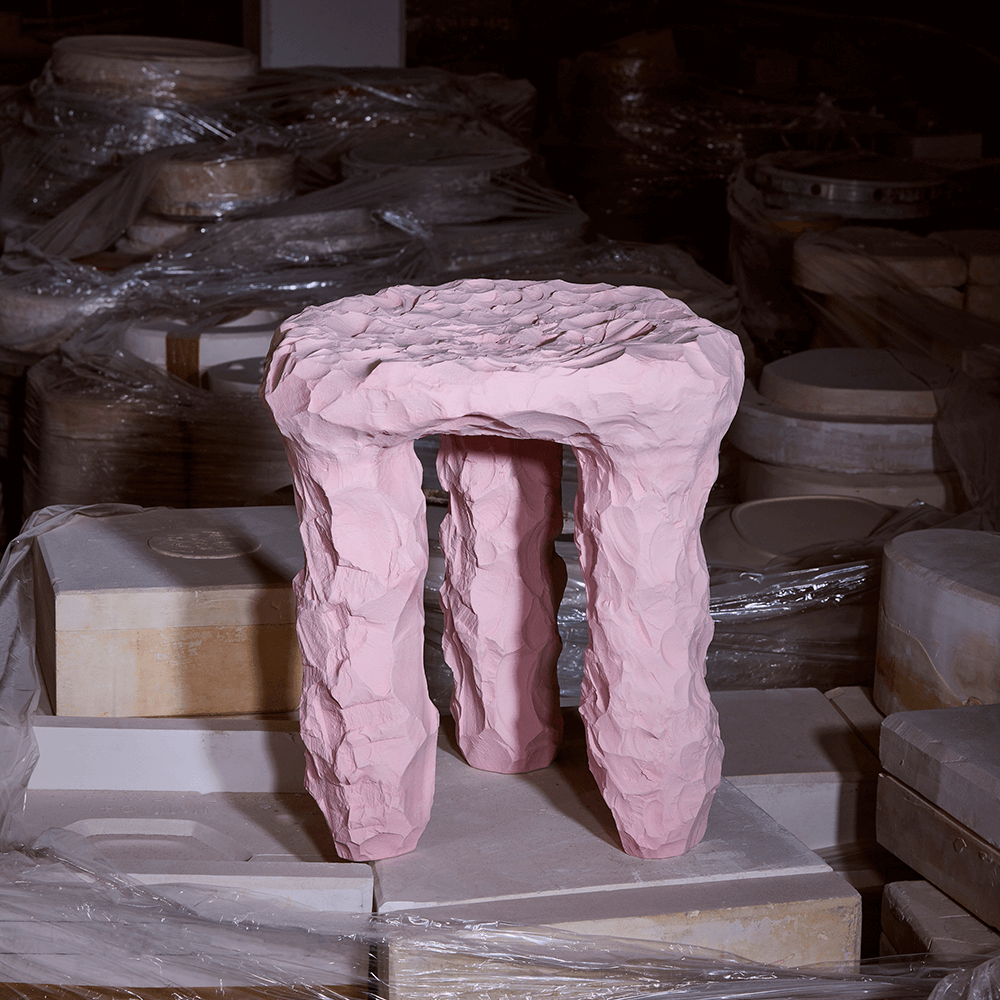 Crockery Pink Stool by 1882 Ltd with Max Lamb